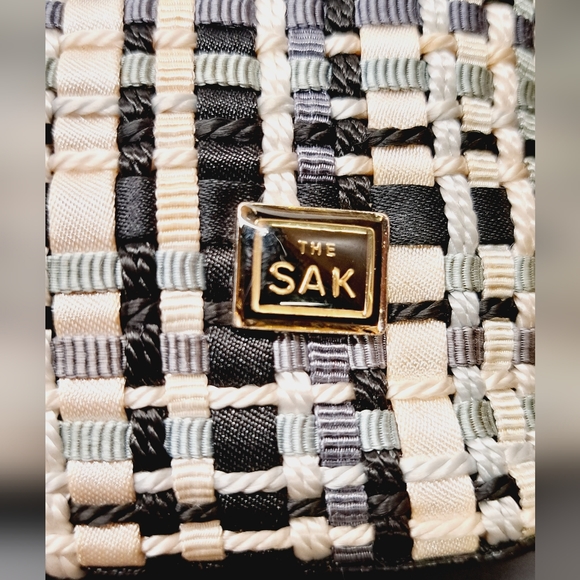 THE SAK Woven fabric and genuine leather small shoulder bag black white - Picture 2 of 12